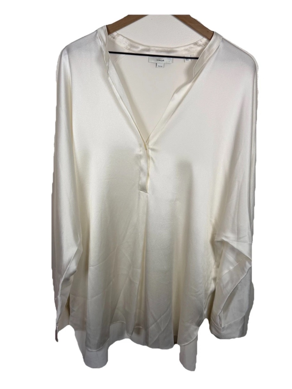 Vince 100% Silk Blouse Women’s Size 2XL Ivory V Neck Tunic Quiet Luxury Office